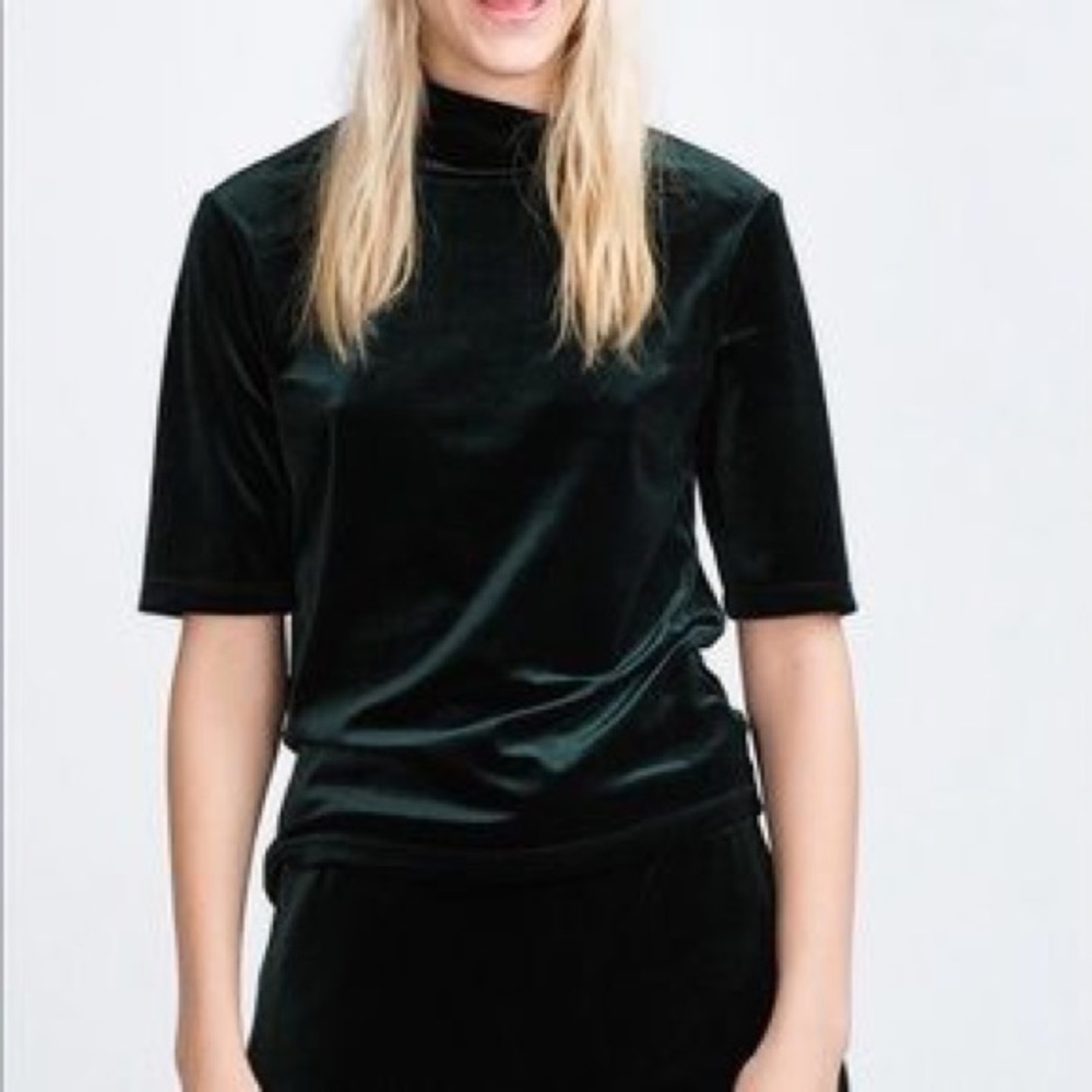 Zara dark green velvet turtleneck
